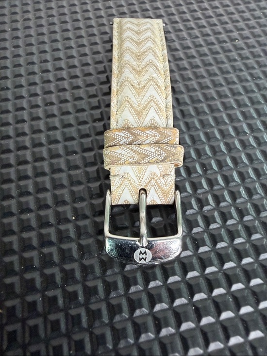 Michele Accessories - Michele Geometric Watch Band in Beige & White leather made in France 18mm